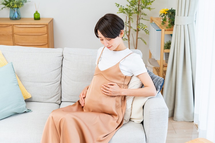 妊娠中に家を建てる女性